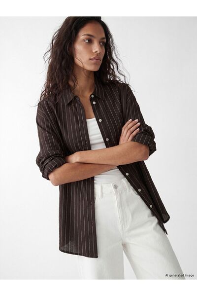 LC Waikiki Xside brown striped Oversized women shirt