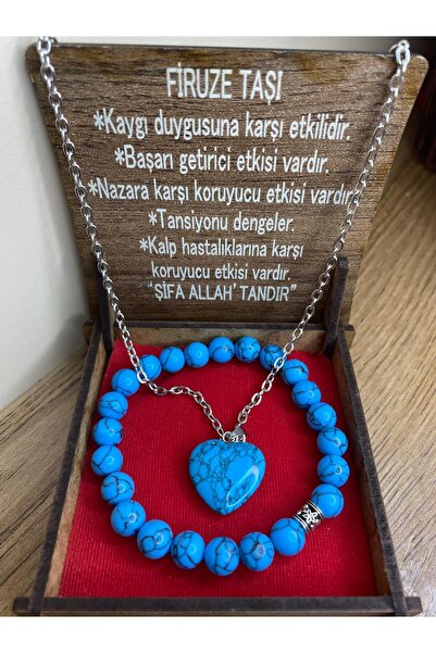 GAMZE HOME Firuze doğal taş kolye bileklik set