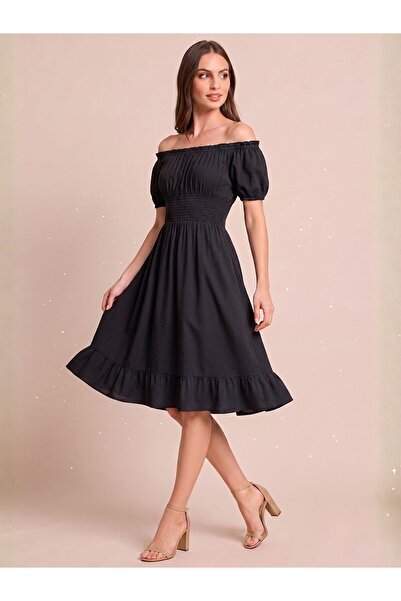 Flubutik Women's Watermelon Sleeve Short Dress Plain Black