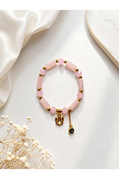 Lilith Takı Pink Natural Stone Look Angel Figured Evil Eye Beaded Women's Bra...