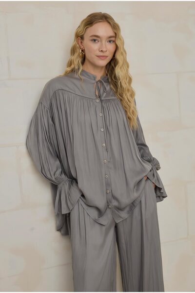 HEQA Drawstring Sleeve Detailed Suit Gray