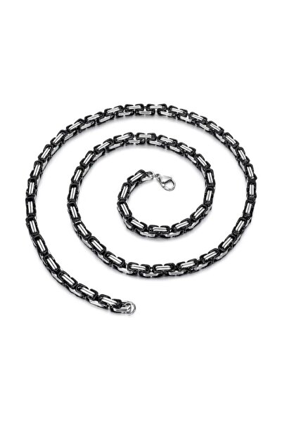 THE Steel Silver-Black Color Steel Men's Necklace Byzantine Chain Model