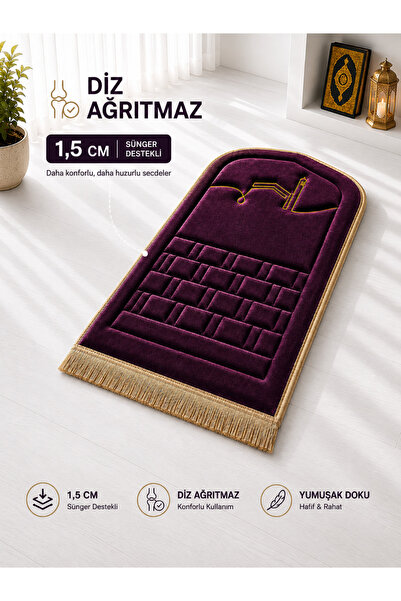 Yusrina ipek kadife 1.5 cm süngerli, özel nakış detaylı namazlık, ortopedik s...
