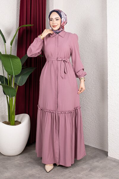 Moda MSK Lara Buttoned Shirt Collar Dress Brown