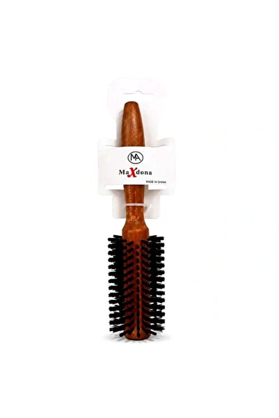 MAXDONA Round Hairbrush with Wooden Handle and Black Bristles Am1056