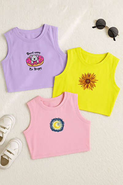 MYADA Askılı Kız Çocuk Tarz 3'lü Crop Set 12430 12420 12428