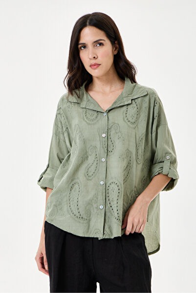 della moor Women's Khaki Italian Shawl Pattern Scalloped Folded Long Sleeve O...