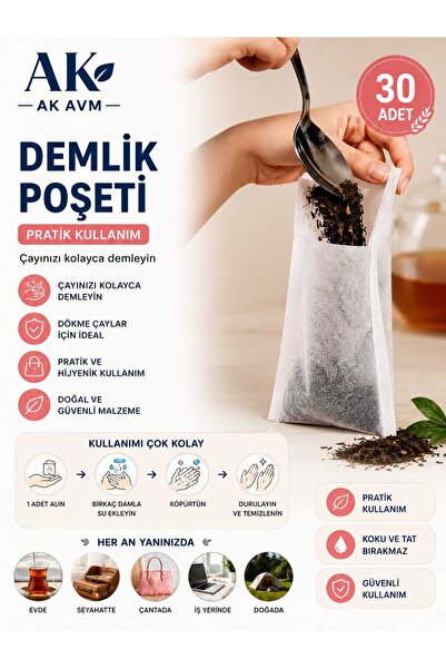 Ak Avm 30 Adet Tekli Paket Demlik Poşeti Çay Demleme Filtresi