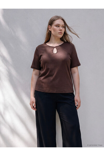 LC Waikiki Trendlucky Plus Size with Difference Women's 100% Cotton T-Shirt