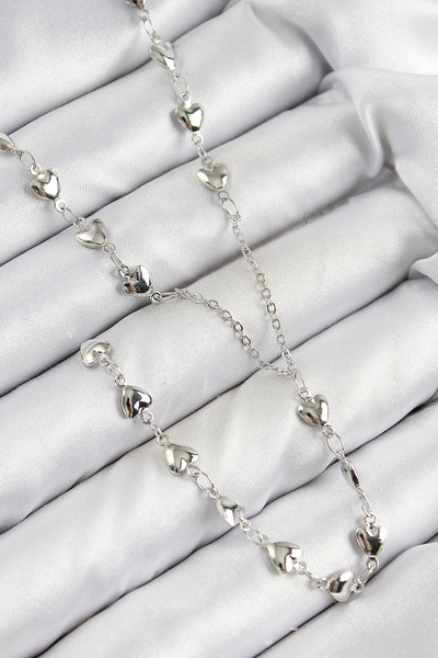 Marsilyan Brass Zircon Stone Heart Model Silver Color Y Necklace Elk-Bjtieg