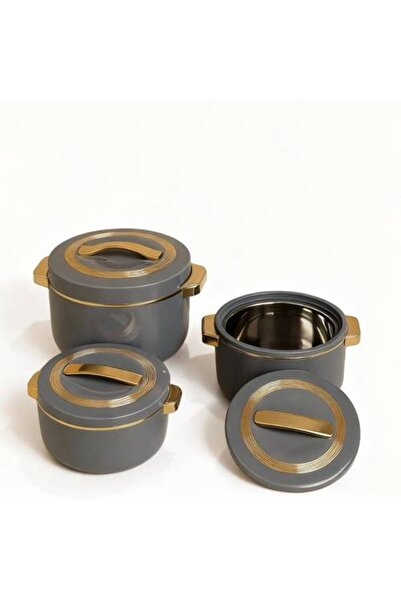 Ginza Newly arrived thermal food storage set, gray gold - 3 pieces