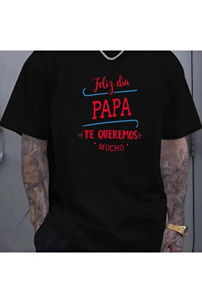 LİNA06 تي شيرت صيفي للرجال - طباعة "Feliz Día Papa, Te Queremos Mucho"، رمادي...