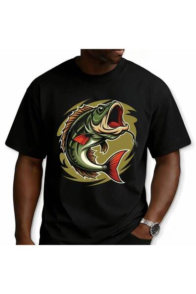 17 seramik تي شيرت رجالي من Angler'S Bass باللون الأسود بتصميم جرافيك 2026، ق...