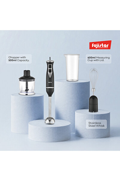 fujistar hand blender 200 watts, 2 speeds, chopper 500ml capacity, stainless ...