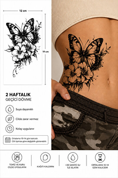 medink tattoo Gerçekçi Kelebek ve Çiçek Model Geçici Kol Bacak Geçici Sticker...