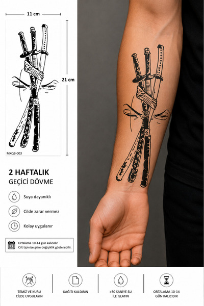 medink tattoo Gerçekçi Katana ve anime Model Geçici Kol Bacak Geçici Sticker ...