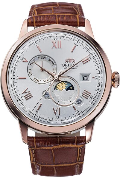 Orient Men's Watch with White Dial and Brown Analog Display Strap Model RA-AK...