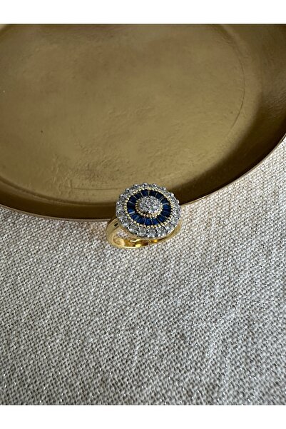 ringbox Gold Navy Blue Stone Round Pinky Ring