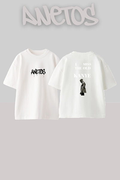 Anetos Λευκό μπλουζάκι Kanye West_60 με στάμπα σχεδίου, unisex, με χαλαρή εφα...