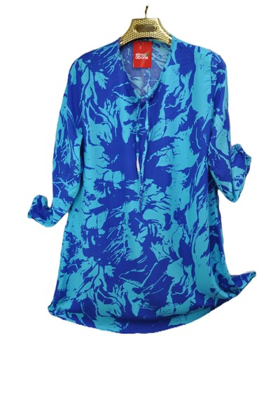 elma abone Plus Size Viscose Patterned Lace-Up Tunic