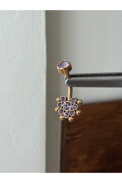 Rupen Kraft 316 L Cerrahi Çelik 9 Taşlı Zarif Piercing Çiçek Model Göbek Pier...