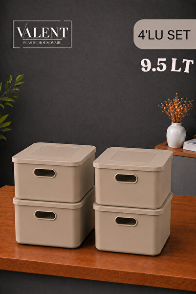VALENT Nero 9.5 Lt 4'lü Çok Amaçlı Kapaklı Organizer Kutu Makyaj Banyo Mutfak...
