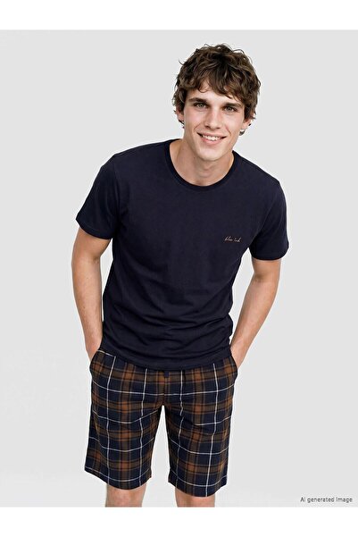 LC Waikiki Standard Fit Plaid Men's Shortie Pyjamas Set