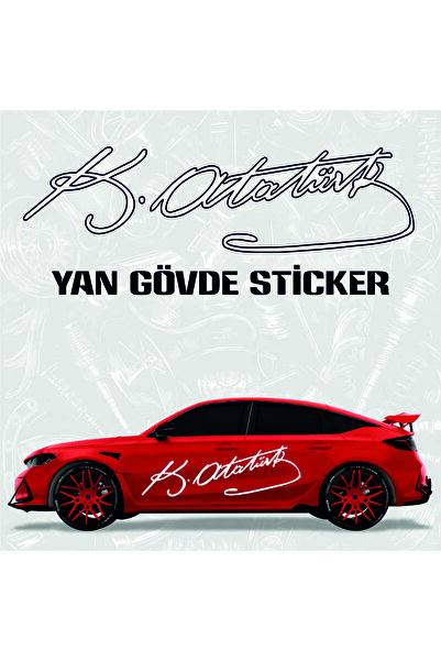 ESLEM K. Atatürk Signed Car Side Door Sticker 100 cm Canvas Material Quality ...