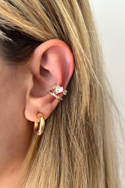 Lavian Accessories 2’li Zirkon Taşlı Kalpli Earcuff Seti