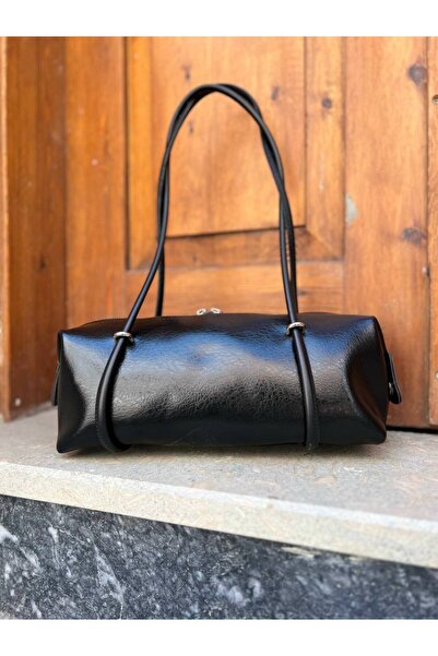 Barrel baget model siyah omuz çantası