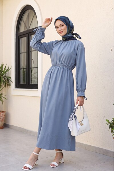 HİJABAYA Poplin Dress with Tie Detail and Elastic Waist