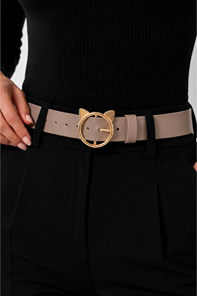 kemer krallığı Women's Mink Cat Buckle Belt – Stylish Design with Gold Buckle