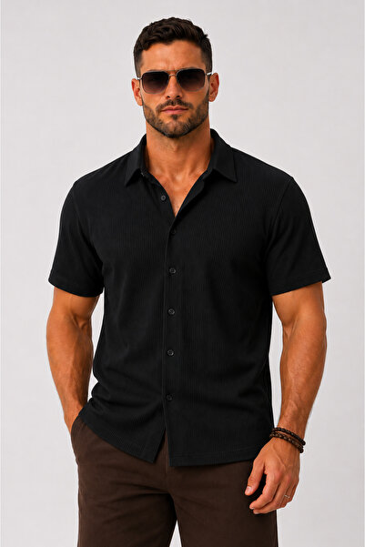 MARKATEM Feeling Men's Modern Fit Rib Textured Summer Shirtcomfort Series
