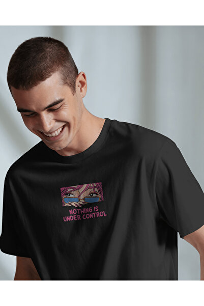 buzagi Nothing Is under Control Oversize Unisex Black T-Shirt