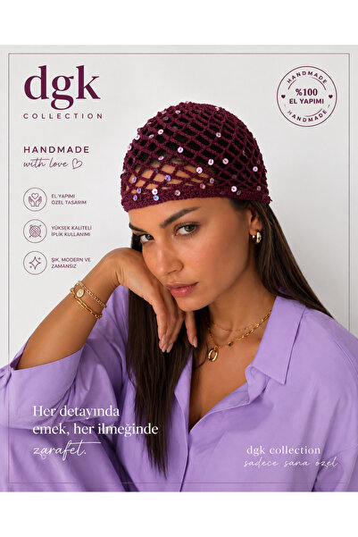 DGK COLLECTİON Lori̇-Purple Lilac Sequined Handmade Mesh Hair Accessory