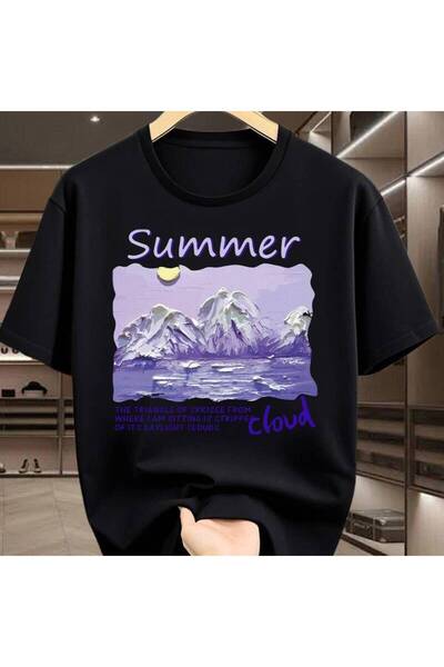 212Wear تي شيرت رجالي صيفي بطبعة منظر جبلي ثلجي باللون الأرجواني الفاتح، بتصم...