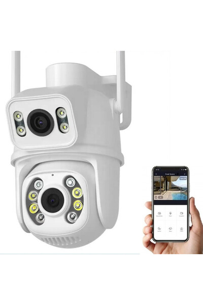 OnShop Camera Dubla PTZ Exterior 6MP WiFi, Dual Lens, Rotire 360°, Detectare ...