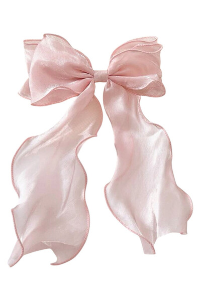 OEM Clama de păr cu funda, roz pal, material organza sau mătase sintetică
