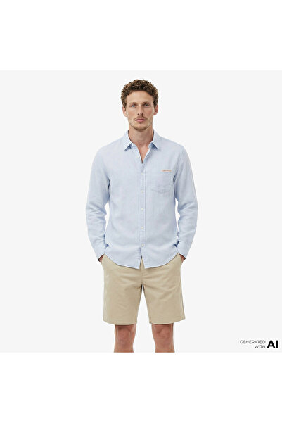 Calvin Klein Solid Casual Linen Classic Erkek Mavi Gömlek