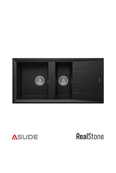 RealStone P013 Salda 1.5 Göz Damlalıklı Granit Evye 1000x500 mm Siyah