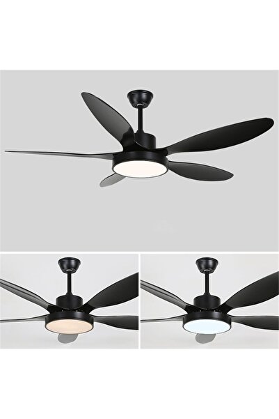 proled Lustra LED cu Ventilator tavan, Negru, 132 cm, 5 elice, telecomanda, 3...