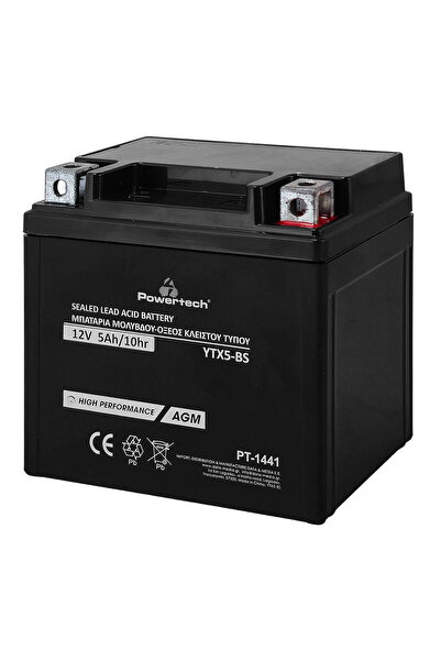 POWERTECH μπαταρία μολύβδου μοτοσυκλέτας PT-1441, 12V 5Ah, AGM, YTX5-BS