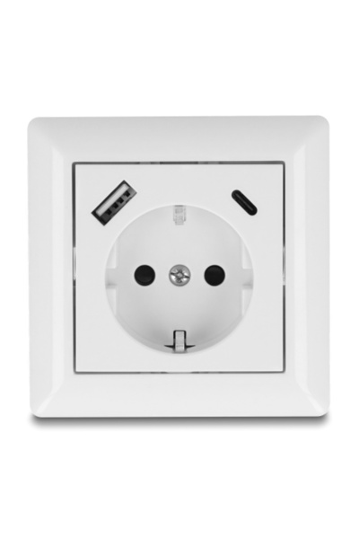 DELOCK πρίζα τοίχου 11499 με θύρες φόρτισης USB & USB-C, 18W PD, λευκή