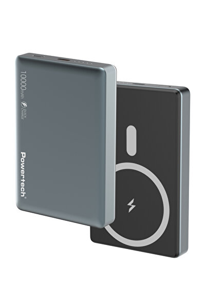 POWERTECH power bank PT-1377, 10000mah, μαγνητικό ασύρματο, 20W, γκρι