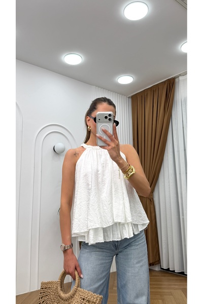 R-Style Tensel Boyudan Tie-Up Blouse