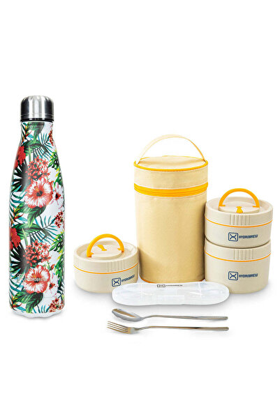 Hydrobrew Trio Deck Lunch Box 1400ml w/ Double Wall Stainless Steel Water Bot...
