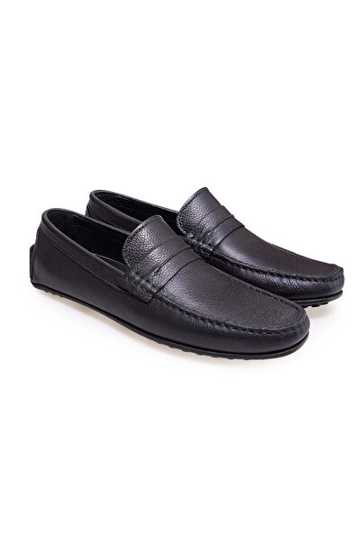 FRANCO CALVANI Black Color Laceless Genuine Leather Men's Shoes