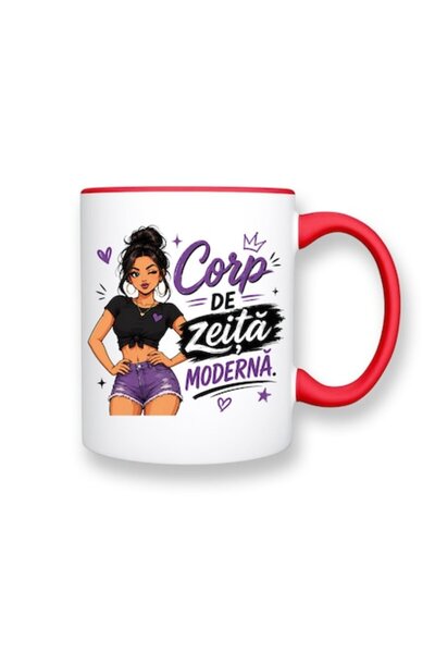 OEM Cană amuzantă cu mesaj: "Corp de Zeiță Modernă", albă cu interior roșu, 3...