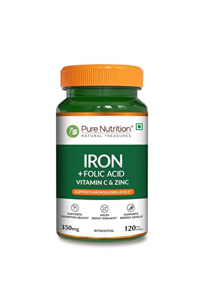 Pure Nutrition Iron Folic Acid Supplement - 120 Veg Tablets with Zinc, Vitami...
