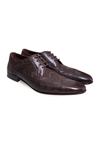 FRANCO CALVANI Brown Lace-Up Genuine Leather Sole Men's Shoes